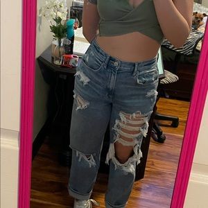 Ripped Straight Leg Light Wash Distressed Jeans